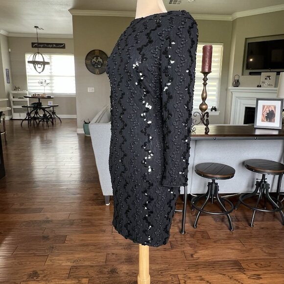 Vtg Dave & Johnny by Joseph Lara Black Cocktail Dress 13 14 fit 6 8 Sequins - Picture 3 of 13